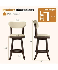 Gymax Set of 2 25.5'' Counter Height Chairs with Padded Seat and Backrest Rubber Wood