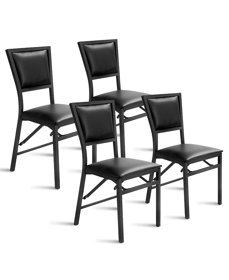 Gymax Set of 4 Steel Folding Chair Pu Upholstered Counter Height Side Chairs with High Backrest