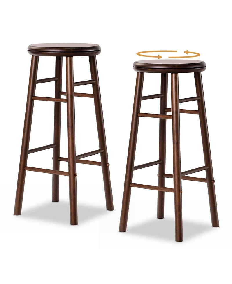 Gymax Set of 29'' Swivel Bar Stools with Backless Design Footrests and Strong Crossbars
