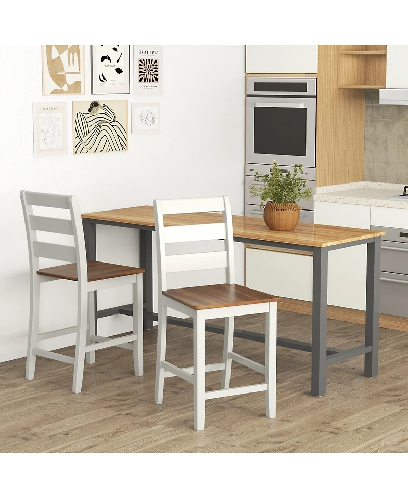 Gymax Set of Counter Height Chairs with Inclined Backrest Rubber Wood Crossbars