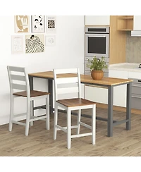 Gymax Set of Counter Height Chairs with Inclined Backrest Rubber Wood Crossbars