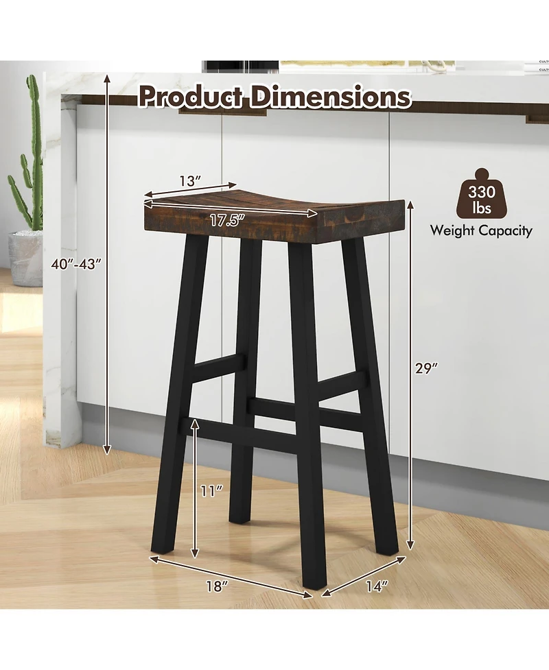 Gymax 29 Inch Set of 4 Bar Stools Bar Height Barstools with Saddle Seat