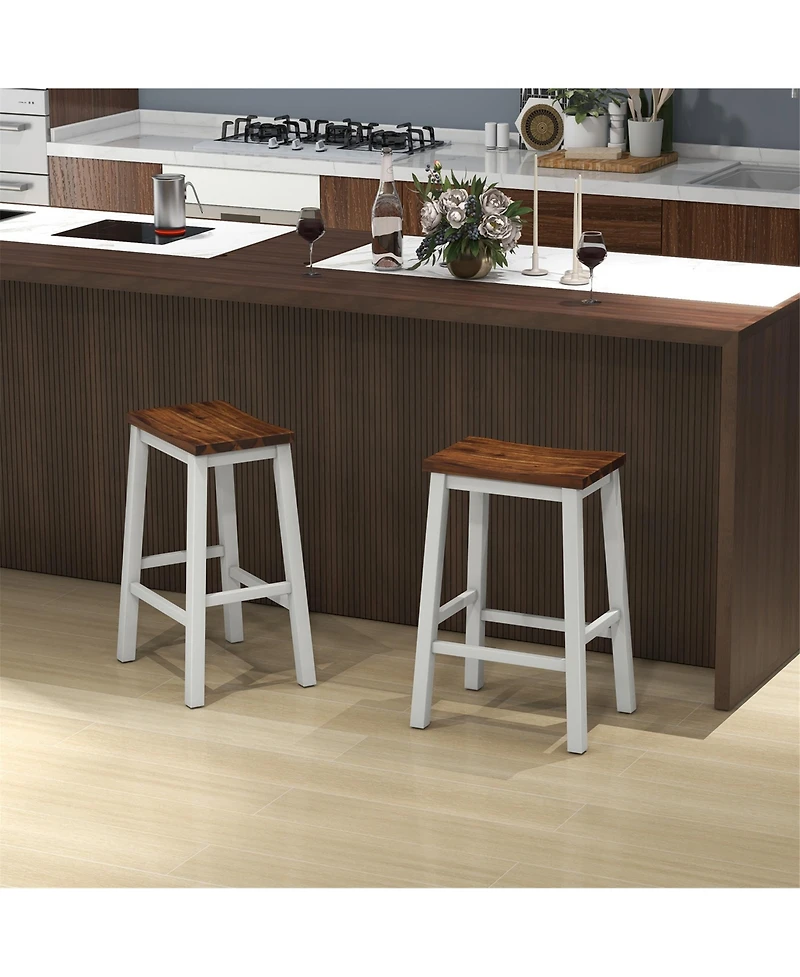Gymax 24.5 Inch Set of Saddle Stools Industrial Counter Height Stools with Footrests
