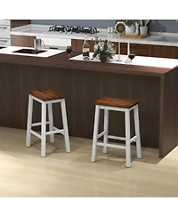 Gymax 24.5 Inch Set of Saddle Stools Industrial Counter Height Stools with Footrests