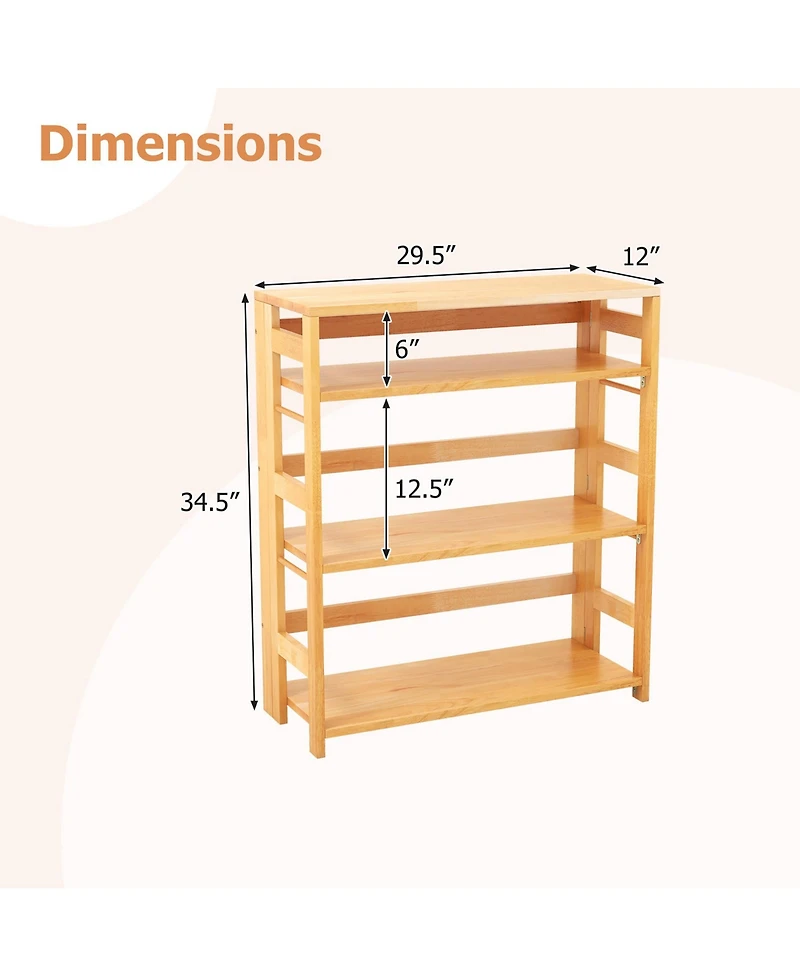 Gymax 4 Tier Bookshelf Floor Storage Shelf with Rubber Wood Frame Anti Toppling Kits