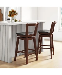 Gymax 30.5'' Upholstered Pu Leather Hollow Backrest Swivel Bar Height Bar Stool