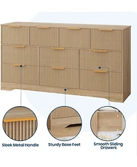homfan 10 Drawer Tv Stand Dresser with Fluted Texture and Metal Handles for Living Room, Bedroom, Office