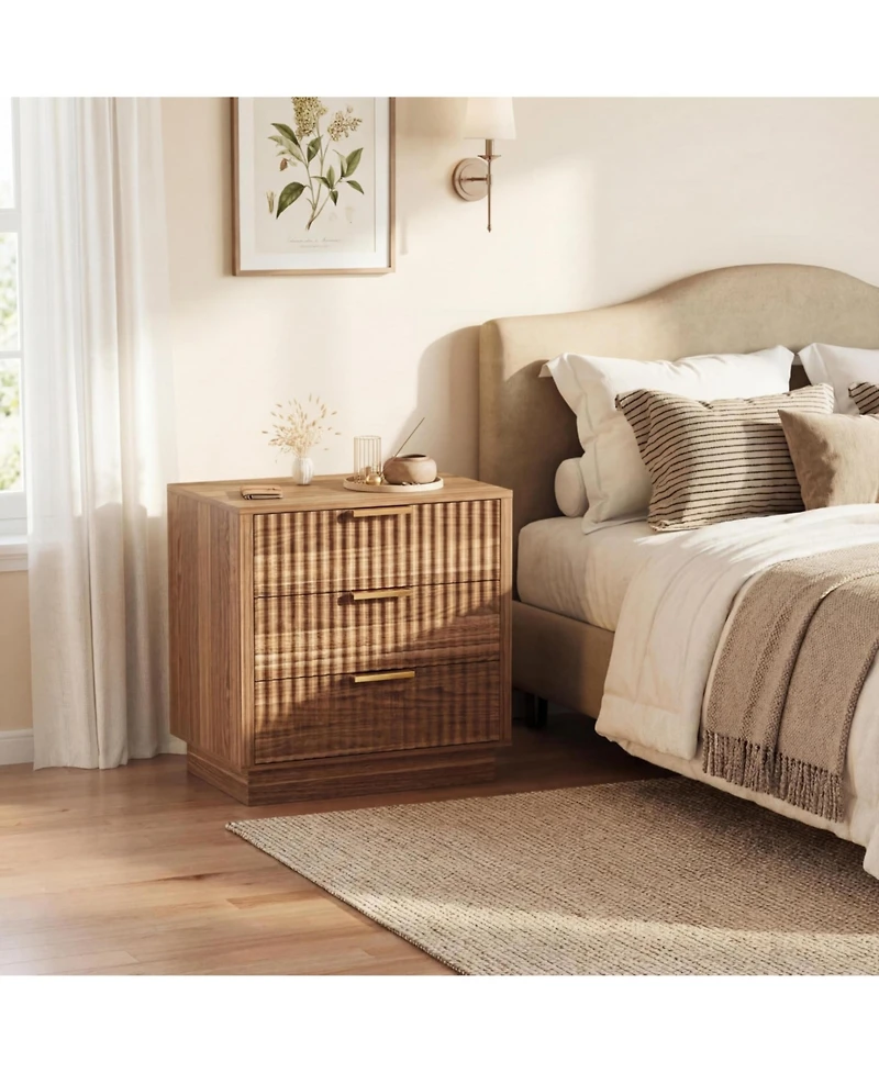 homfan 3 Drawer Dresser, 23 Inch Wood Chest of Drawers with Metal Handles for Bedroom or Living Room, Spacious Bedside Table and End