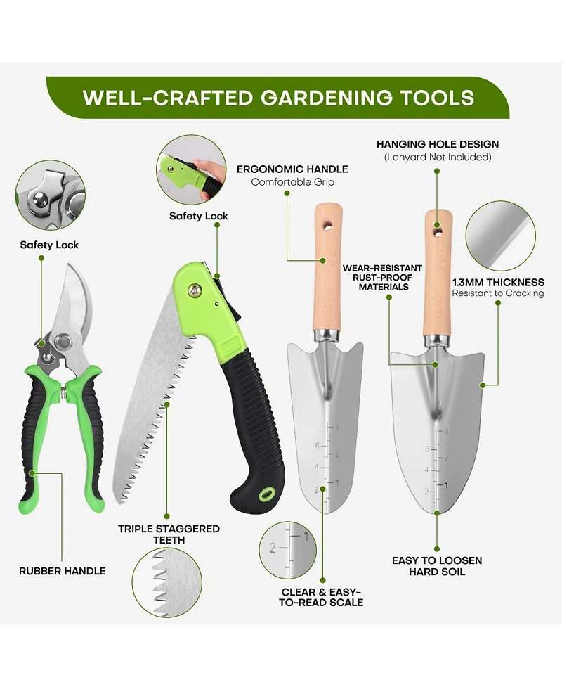 Xdovet Garden Tool Set Stainless Steel Shovel Pruning Shear Repotting Mat Bag