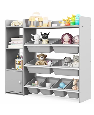 Gymax 4-Tier Kids Toy Storage Organizer Bookshelf with 8 Toy Organizer Bins Door