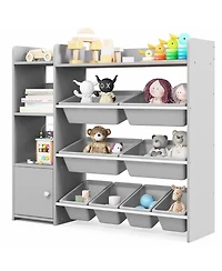 Gymax 4-Tier Kids Toy Storage Organizer Bookshelf with 8 Toy Organizer Bins Door