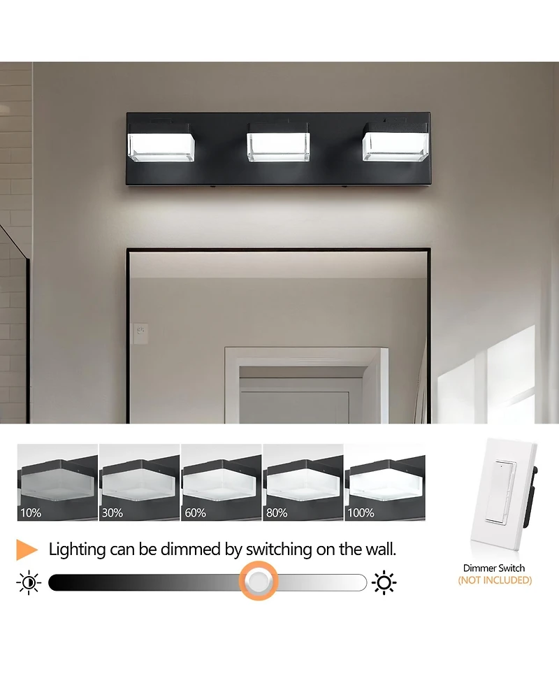 Midola Modern Led Vanity Light for Bathroom Transparent Acrylic Matt Black 3 Light Over Mirror Vanity Light