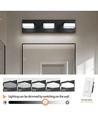 Midola Modern Led Vanity Light for Bathroom Transparent Acrylic Matt Black 3 Light Over Mirror Vanity Light