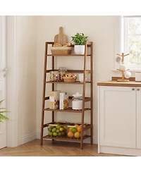 Gymax 4-Tier Bamboo Ladder Shelf Plant Display Stand Rack Bookshelf