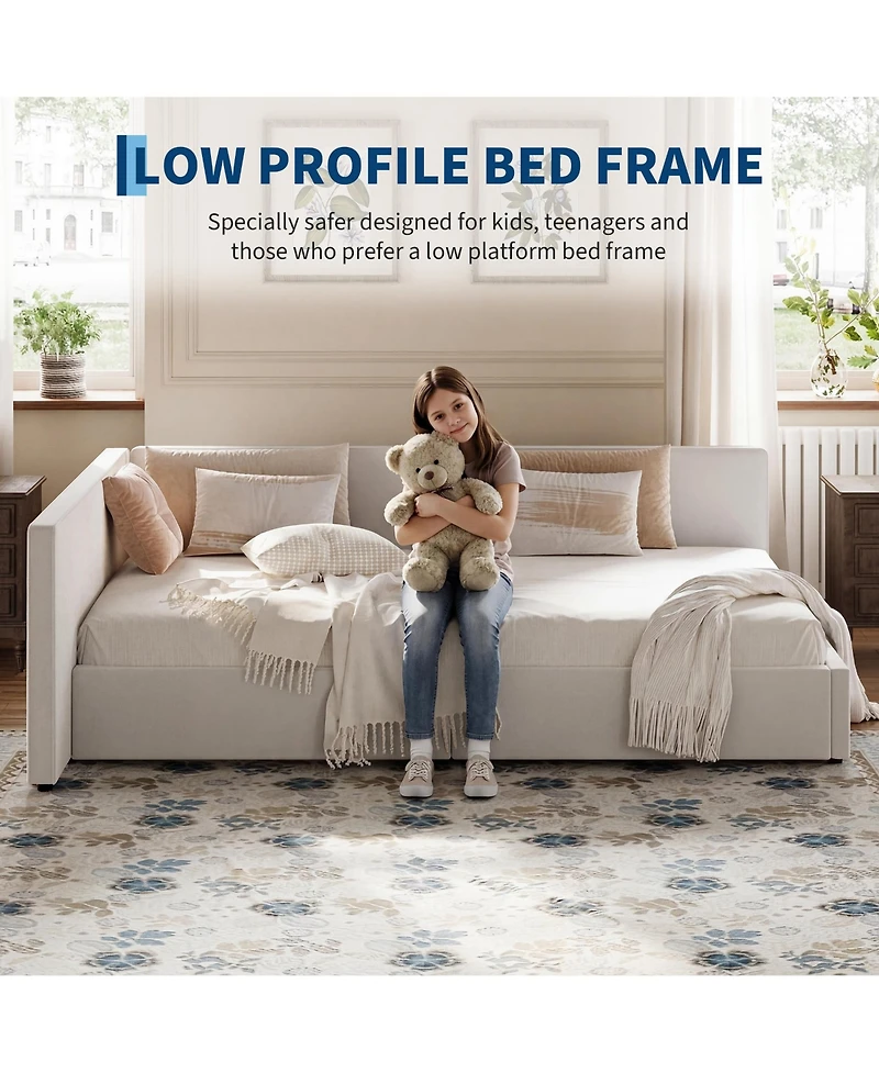 homfan Twin Daybed with Drawers, Velvet Corner Sofa Bed Guardrail and Storage for Bedroom