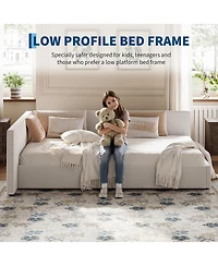 homfan Twin Daybed with Drawers, Velvet Corner Sofa Bed Guardrail and Storage for Bedroom