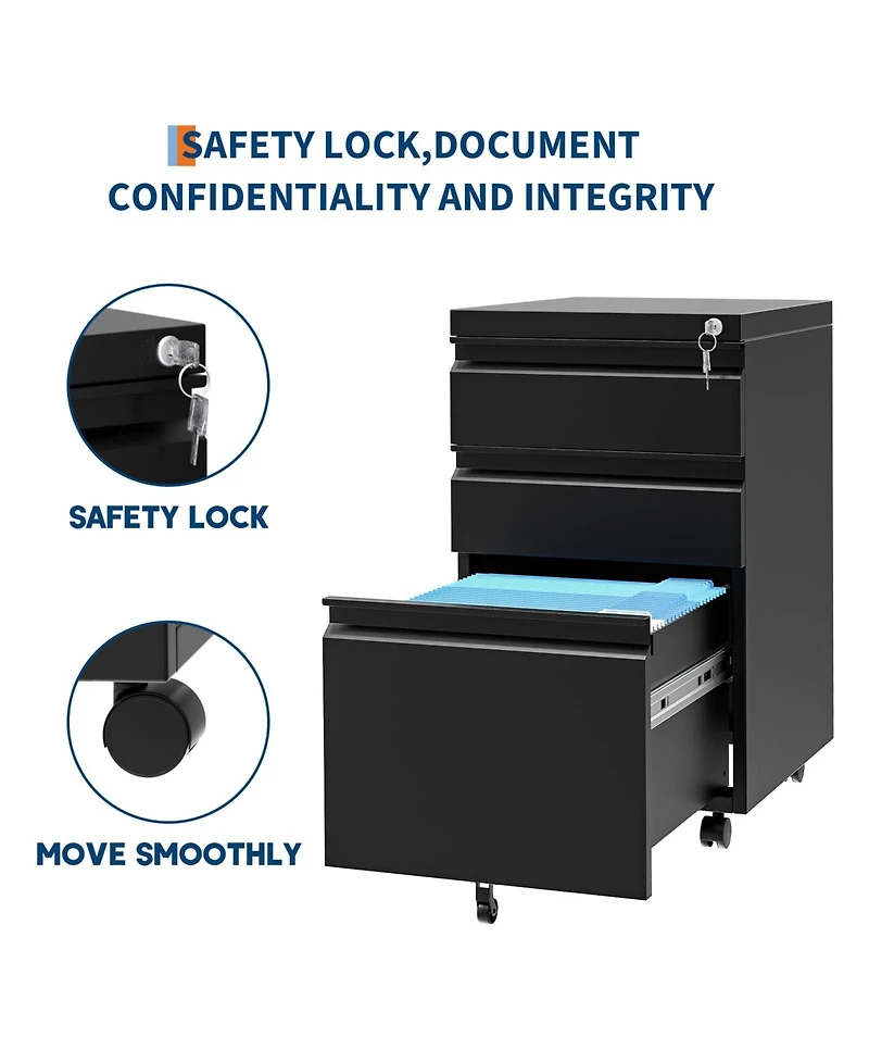 homfan 3-Drawer Metal File Cabinet with Lock, Heavy Duty Filing for Letter/Legal/A4/F4 Documents