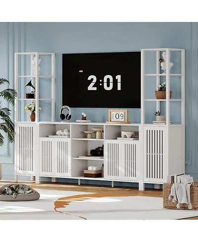 homfan Farmhouse Entertainment Center with Bookshelves, Tv Stand for 70 Inch TVs, Console Cabinet with Adjustable Shelves and Storage for Living Room