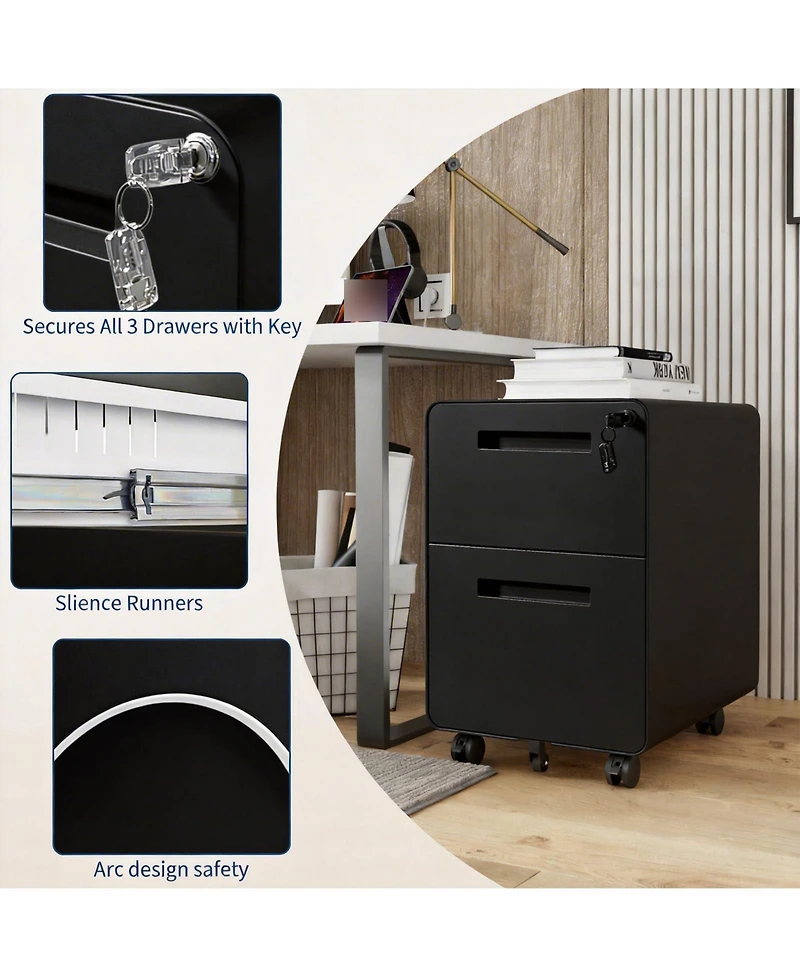 gaomon Metal Mobile File Cabinet with Lock, 2 Drawer Vertical Rolling Filing Cabinet, Under Desk Storage for Home Office Study Room