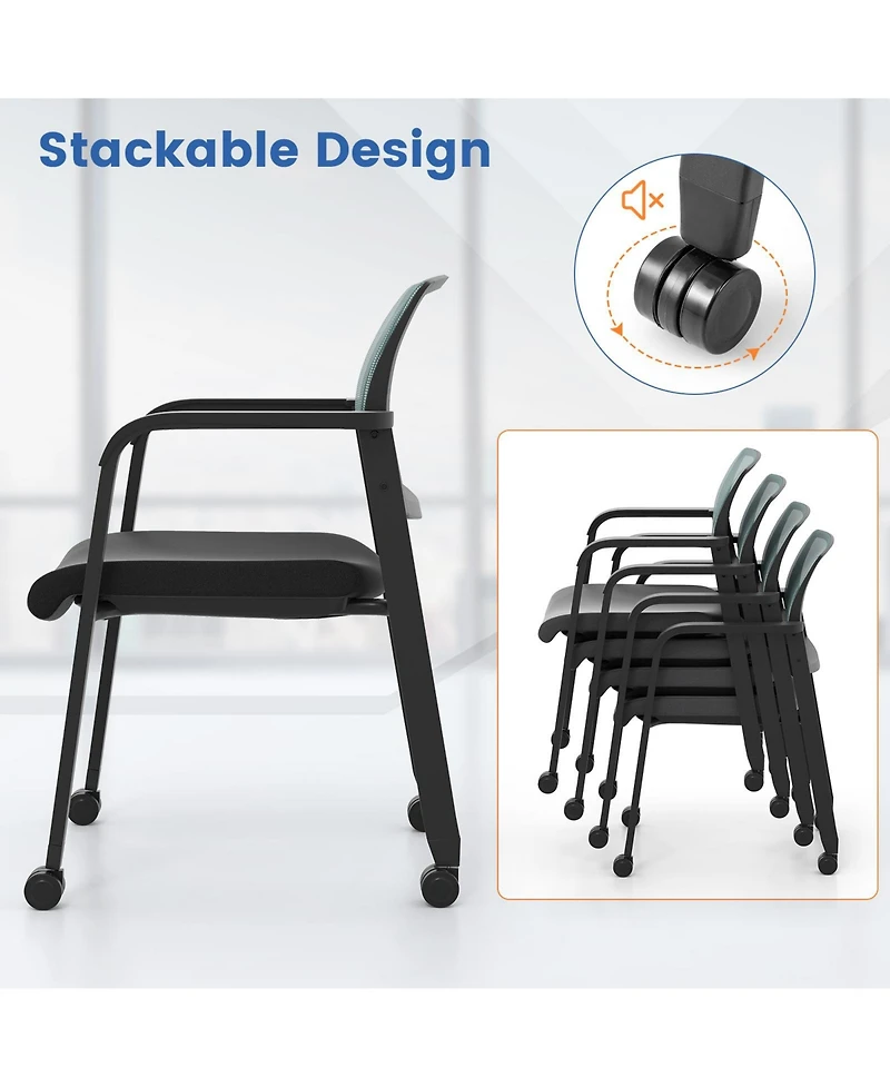 Gymax Piece Conference Chairs Stackable Office Guest Mesh Chair Waiting Room Wheels
