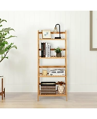 Gymax 4-Tier Bamboo Ladder Shelf Multipurpose Plant Display Stand Storage Bookshelf