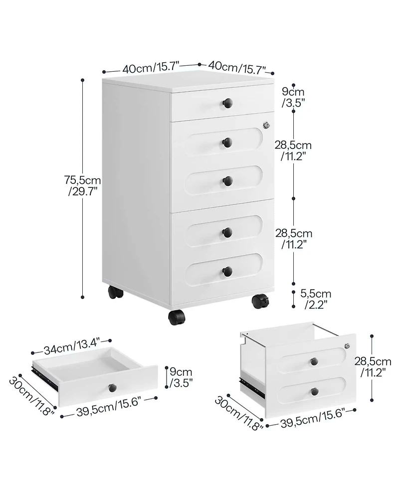Slickblue Rolling File Cabinet with 3 Drawers and Lock for Letter Size Files