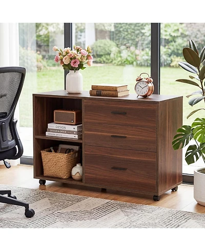 Tribesigns 39inch Rolling File Cabinet with 3 Drawers Wooden Office Lateral Filing Cabinet,Modern Printer Stand with Storage Shelves for Office