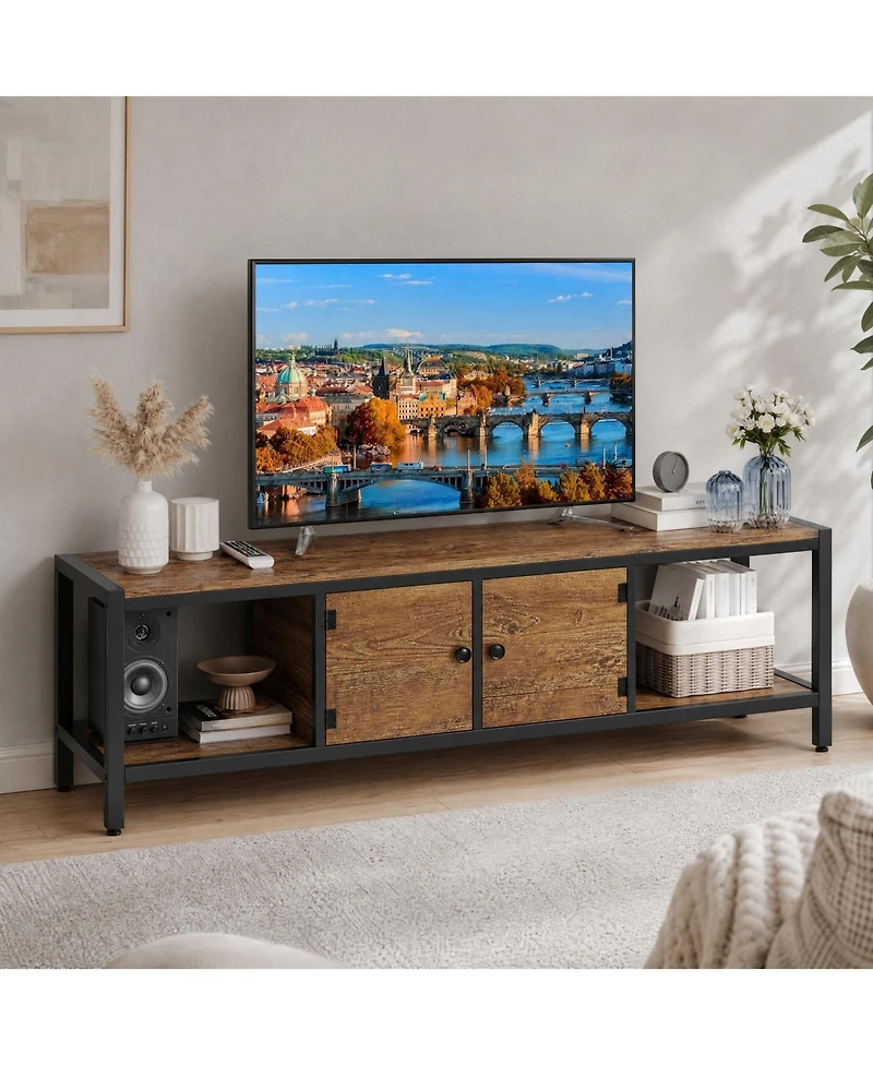 homfan Double Door Tv Cabinet with Metal Accents, 58 Inch Media Console Storage for Living Room Entertainment