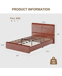 homfan Modern Corduroy Upholstered Platform Bed with Textured Headboard, Silent Wooden Slats, Convenient Installation