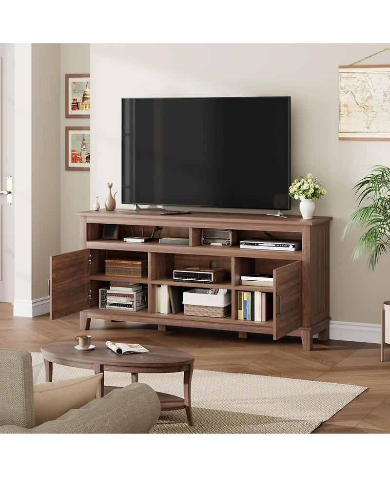 homfan Tv Stand for 63 Inch, Entertainment Center with Adjustable Shelves, Farmhouse Cabinet Doors ,for Living Room, Bedroom
