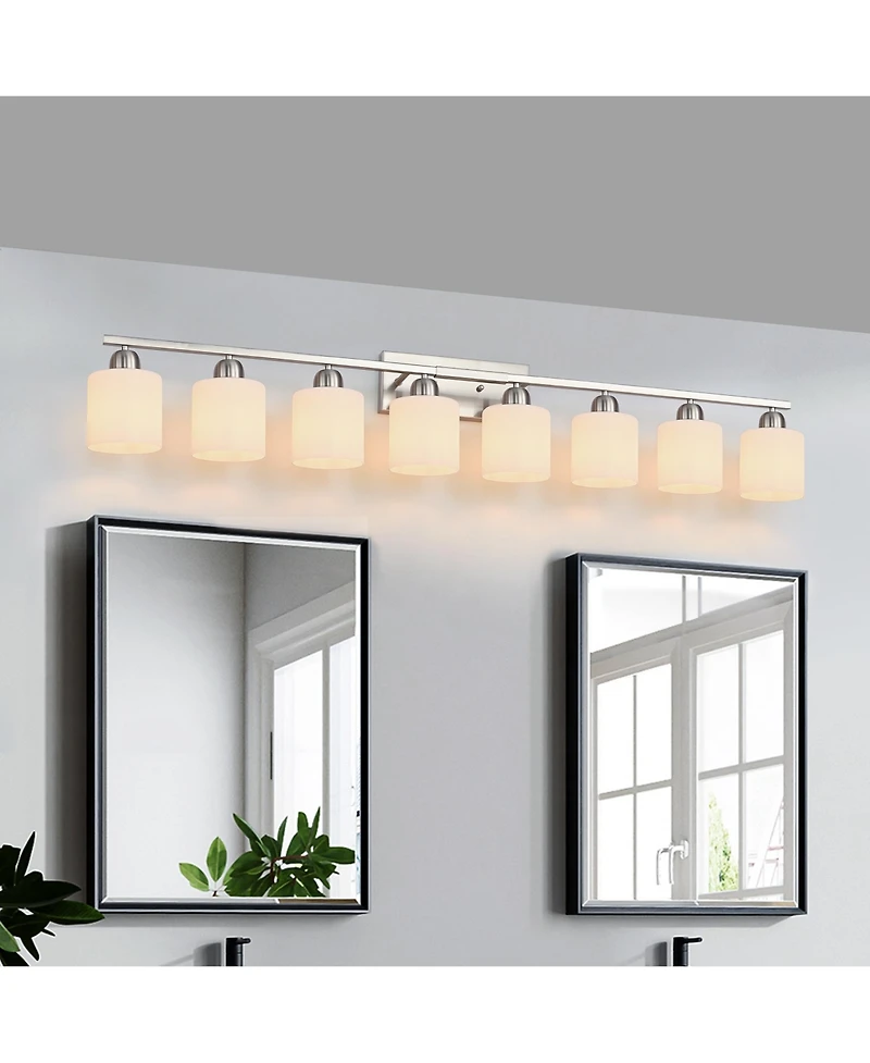 Midola 8-Light Bathroom Light Fixtures, 52inch Nickel Vanity Light with Glass Shade, Modern Bathroom Wall Lights Over Mirror for Home