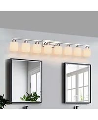 Midola 8-Light Bathroom Light Fixtures, 52inch Nickel Vanity Light with Glass Shade, Modern Bathroom Wall Lights Over Mirror for Home