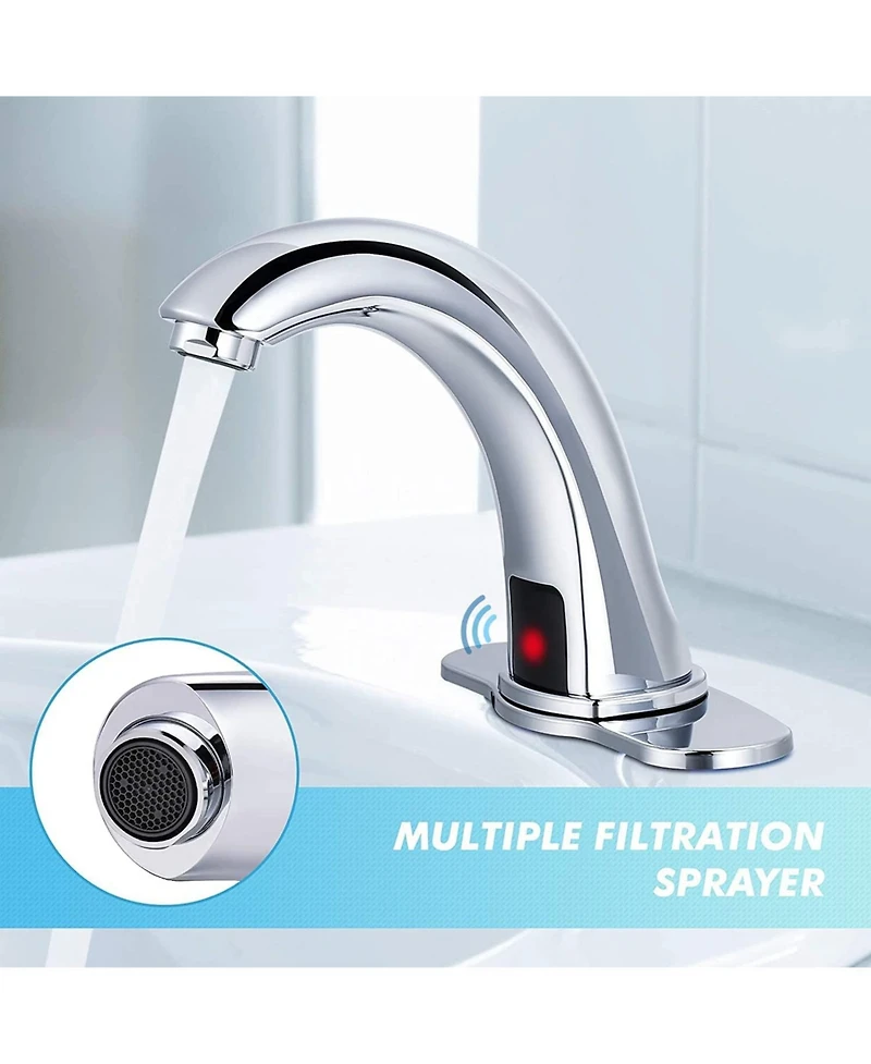 Midola Automatic Sensor Touchless Bathroom Sink Faucet with Deck Plate, Chrome Vanity Faucets, Hands Free Bathroom Water Tap
