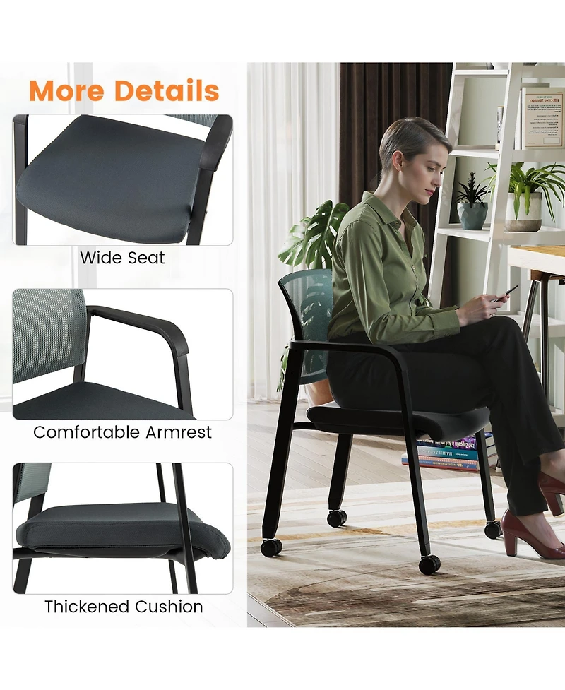Gymax Piece Conference Chairs Stackable Office Guest Mesh Chair Waiting Room Wheels