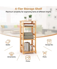 Gymax 2 Piece 4 Tier Bookshelf Floor Storage Shelf with Rubber Wood Frame Anti Toppling Kits