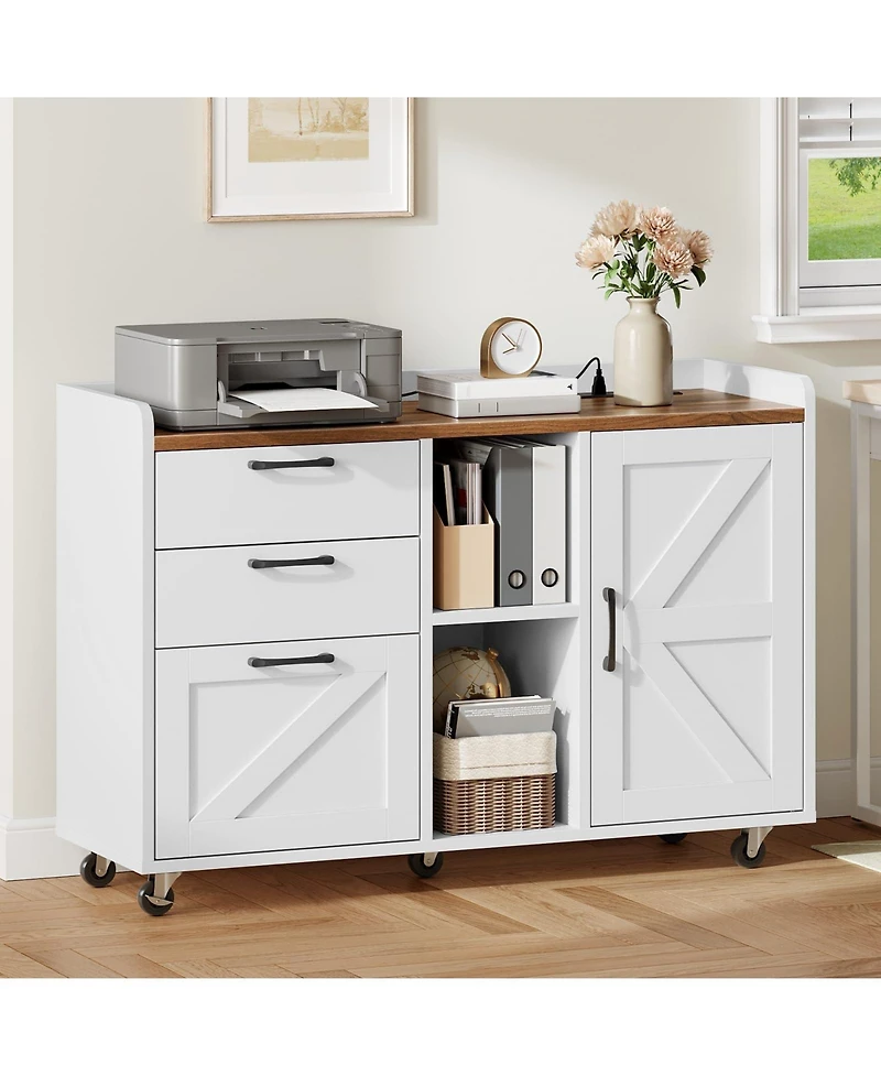 Slickblue Wooden Filing Cabinet with Charging Station and Side Pull Drawer Design