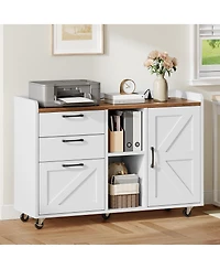 Slickblue Wooden Filing Cabinet with Charging Station and Side Pull Drawer Design