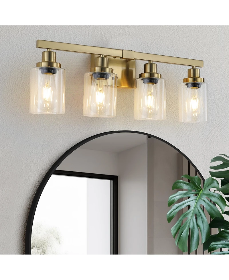 Midola 24" 4-Light Vanity Light with Clear Glass Shades, Modern Iron Metal Bathroom Wall Fixture for Mirror, Ideal for Bathroom and Dressing Table