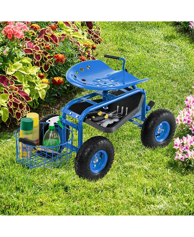 Garden Cart Rolling Work Seat for Planting w/E xtendable Handle