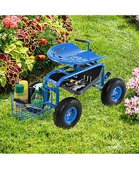 Garden Cart Rolling Work Seat for Planting w/E xtendable Handle