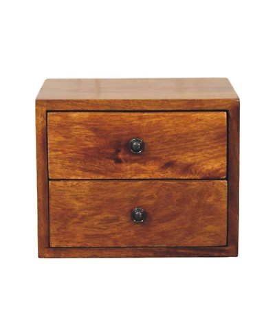 HomeRoots 12" Chestnut Solid Wood Two Drawer Floating Nightstand