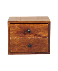 HomeRoots 12" Chestnut Solid Wood Two Drawer Floating Nightstand