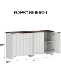 gaomon 61 Inch Modern Fluted Buffet Cabinet, Wooden 4-Door Sideboard with Adjustable Shelves, Kitchen Storage Cabinet Accent Furniture