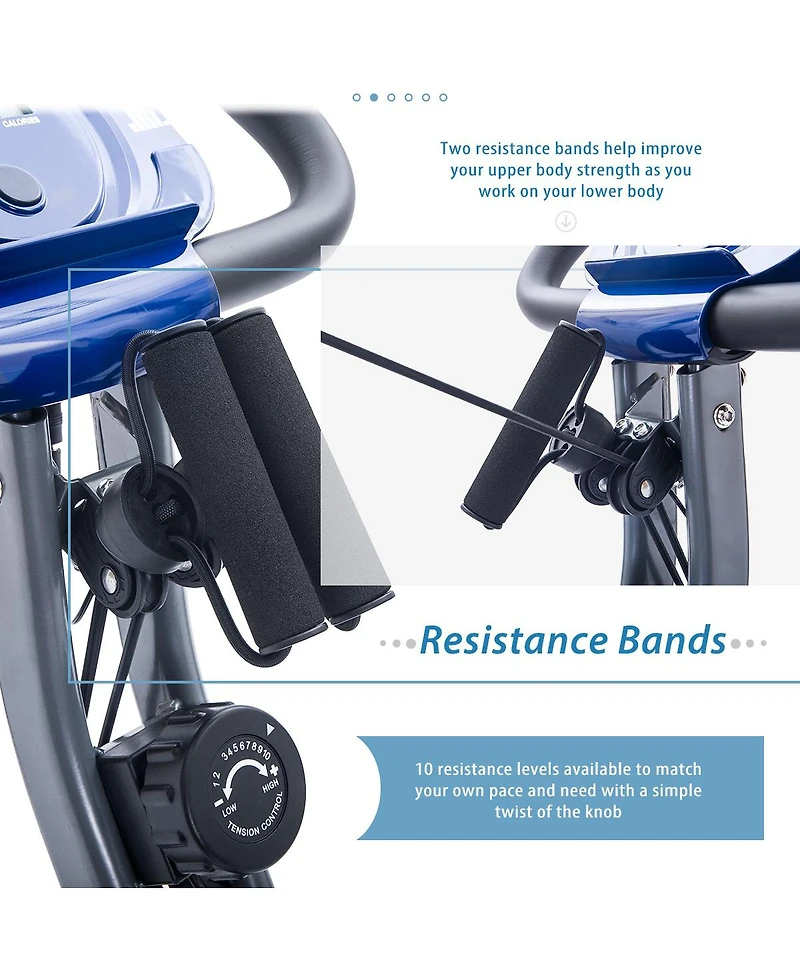 Zeny Folding Exercise Bike, Fitness Upright and Recumbent X-Bike with 16-Level Adjustable Resistance, Arm Bands and Backrest