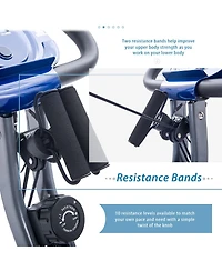 Zeny Folding Exercise Bike, Fitness Upright and Recumbent X-Bike with 16-Level Adjustable Resistance, Arm Bands and Backrest