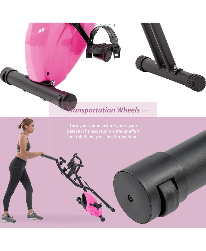 Zeny Folding Exercise Bike, Fitness Upright and Recumbent X-Bike with 16-Level Adjustable Resistance, Arm Bands Backrest