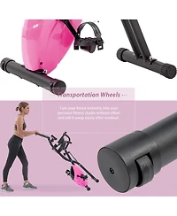 Zeny Folding Exercise Bike, Fitness Upright and Recumbent X-Bike with 16-Level Adjustable Resistance, Arm Bands Backrest