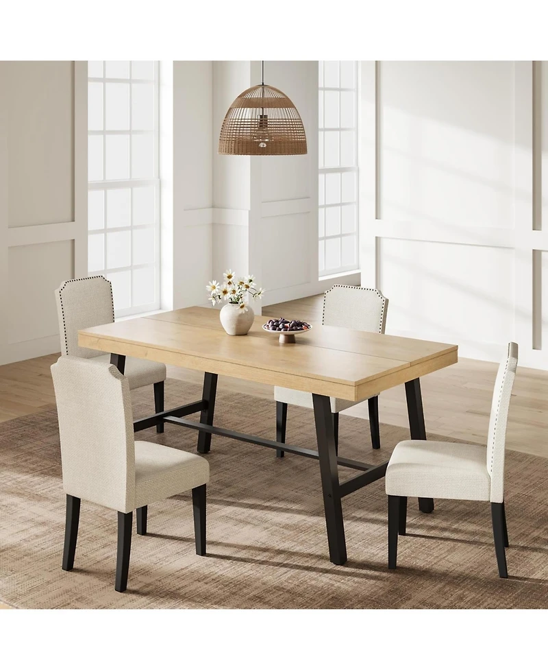 homfan 55 Inch Wood Color Industrial Dining Table Rectangular Heavy Duty Kitchen Table with Metal Legs for 2 to 4, Small Space