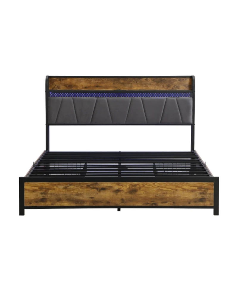 Lucky One Full Size Platform Bed Frame with Usb Outlets and Rgb Lights, 4 Storage Drawers, Heavy Duty Metal Slats, No Box Spring Needed