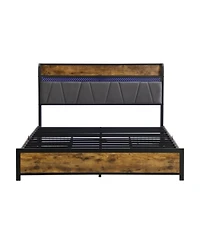 Lucky One Full Size Platform Bed Frame with Usb Outlets and Rgb Lights, 4 Storage Drawers, Heavy Duty Metal Slats, No Box Spring Needed